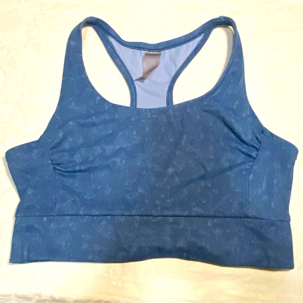 Gaiam Longline Sports Bra Ruched Sides Ultra Soft Scrunch Blue Tie Dye Yoga Med